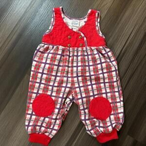 Vintage Baby Romper Checkered Red Size 12 Month Sleeveless Knee Pads